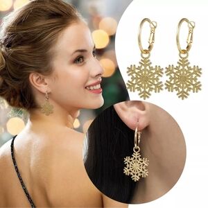 Gold Hoop Earrings Removable Snowflake Hoops Dangly Gold Snowflakes Stud Clasp